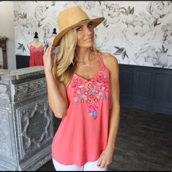 ❤️ LAST ONE! Coral Embroidered Cami Tank - Picture 2 of 3